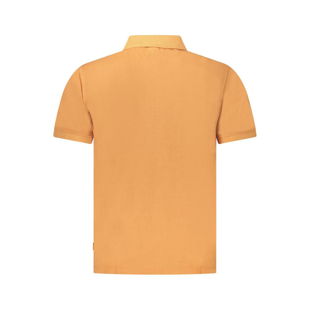 Pepe Jeans Orange Cotton Men Polo Shirt featuring classic short sleeves and a two-button placket, perfect for stylish comfort.