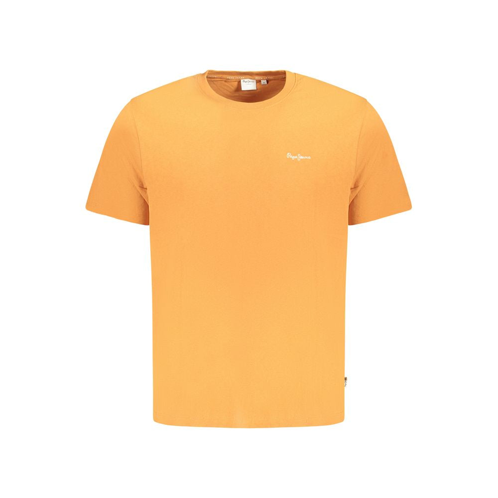 Pepe Jeans Orange Cotton T-Shirt with short sleeves, crew neck, and logo embroidery, made from 100% sustainable cotton.