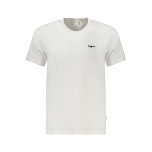 Pepe Jeans White Cotton Men T-Shirt, sustainable crew-neck with embroidery and logo, perfect for casual style.