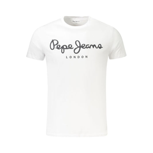 Pepe Jeans White Cotton Men TShirt with logo, slim-fit crew neck, sustainable fabric, stylish design for men, eco-friendly fashion
