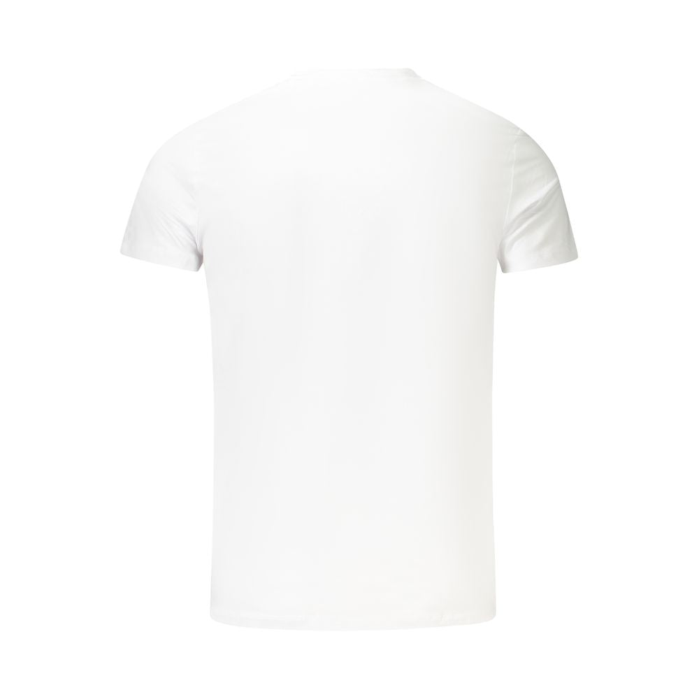 Back view of Pepe Jeans White Cotton Men TShirt with sustainable cotton, crew neck, and logo in pristine white for a stylish look.