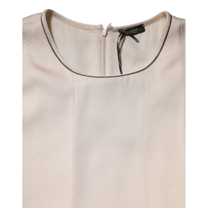 Peserico Beige Viscose Pleated Sleeveless Long Maxi Dress