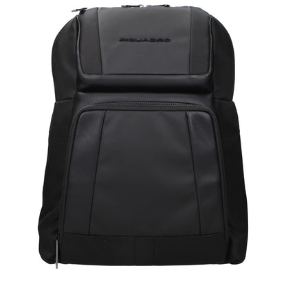 Piquadro Black Nylon Backpack with front and back logo, adjustable straps, and tech compartments for iPad/PC, MPN CA6220W120N.