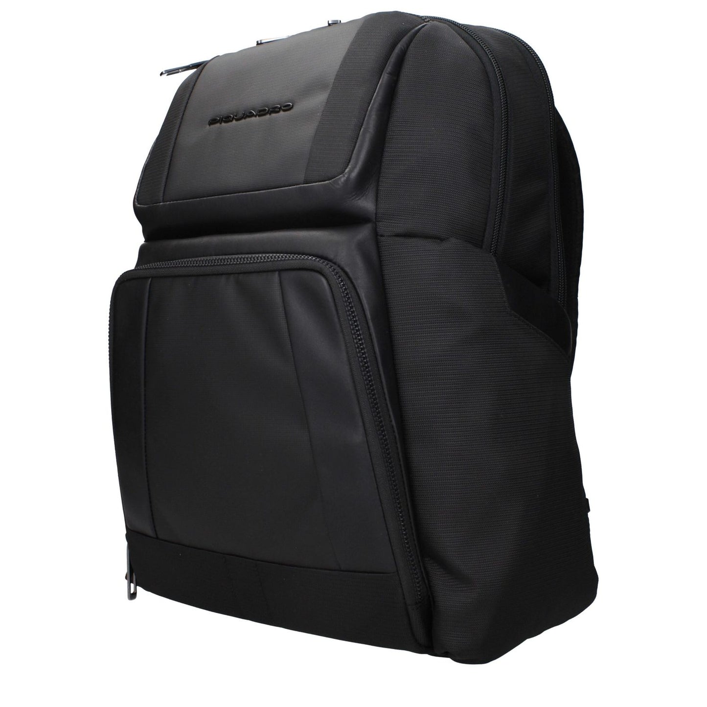 Piquadro Black Nylon Backpack with front logo, back adjustable straps, suitable for iPad/PC cases, MPN CA6220W120N, product code F84161.