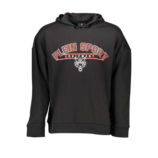 Plein Sport Black Cotton Men's Sweater with bold logo and contrast detailing, perfect blend of fashion and comfort, athleisure hoodie style.