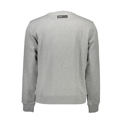 Back view of Plein Sport Gray Cotton Men Sweater showcasing crew neck and logo detail.