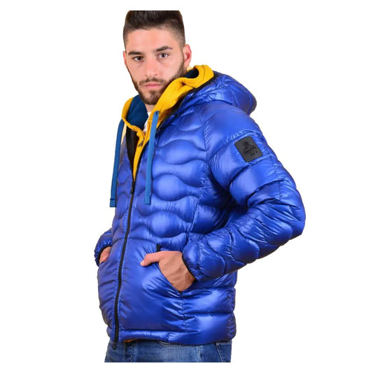 Refrigiwear Blue Nylon Men Jacket with down insulation and hood for winter protection from cold weather