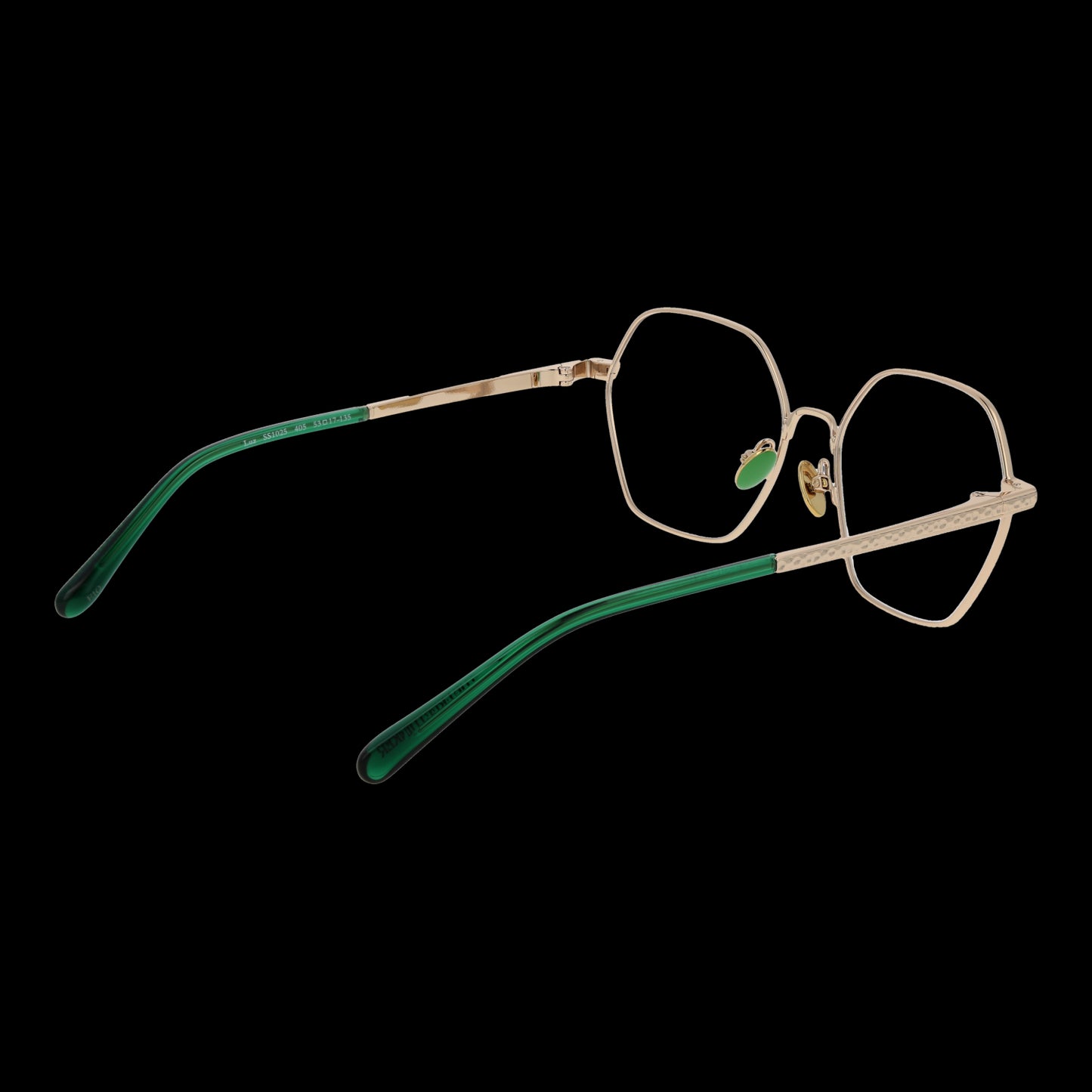 SCOTCH & SODA MOD. SS1025 53405 elegant lady's eyeglasses with green and gold frame, side view, stylish optics for women