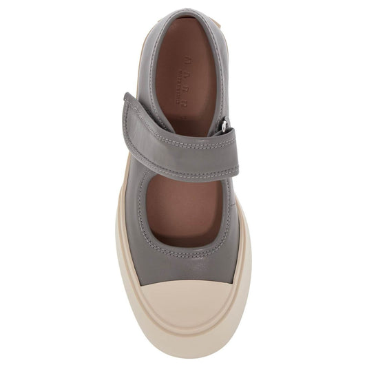 Marni gray calfskin low-top sneakers with hook-and-loop closure Sneakers Marni Dim Gray