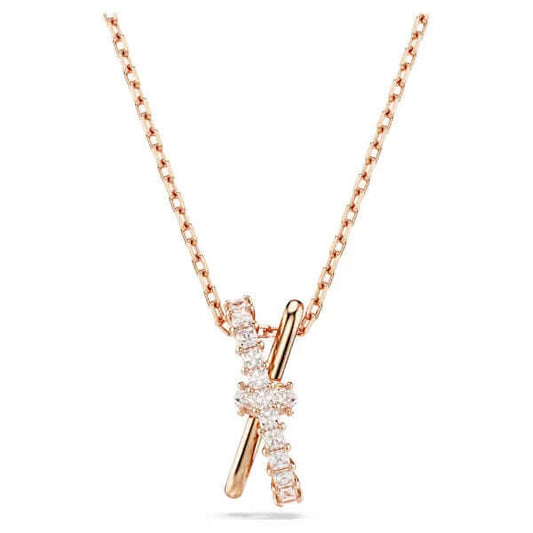 SWAROVSKI Mod. 5689788 Hyperbola Pendant Necklace in rose gold-tone with twisted zirconia bands.