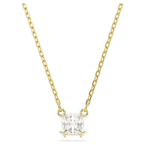 Elegant gold necklace with a sparkling square-cut pendant on a delicate chain.