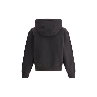 Rear view of Saint Laurent Black Cotton Sweatshirt with hood, showcasing ribbed cuffs and hem for comfort and style.
