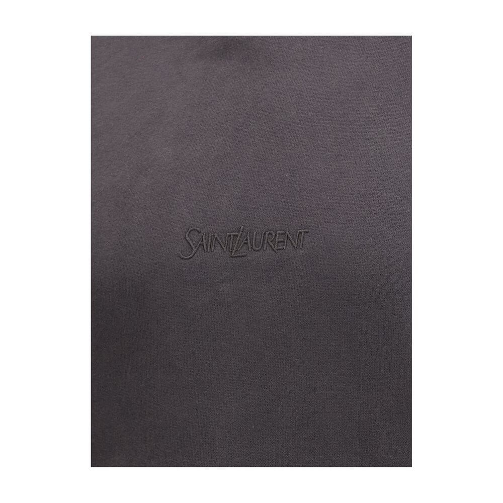 Saint Laurent Black Cotton Sweatshirt with iconic logo on the front, showcasing urban style and comfort with a refined design.