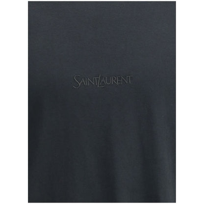 Saint Laurent Black Cotton T-Shirt with embroidered logo on front, minimalist design, ideal for casual-chic elegance and versatility.