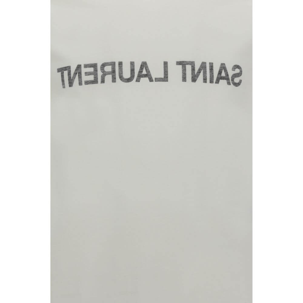 Saint Laurent White Cotton T-Shirt with ribbed crew neck and monogram, made in Italy, AW25 collection