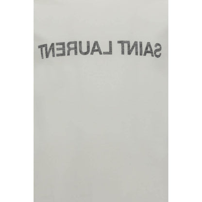Saint Laurent White Cotton T-Shirt with ribbed crew neck and monogram, made in Italy, AW25 collection