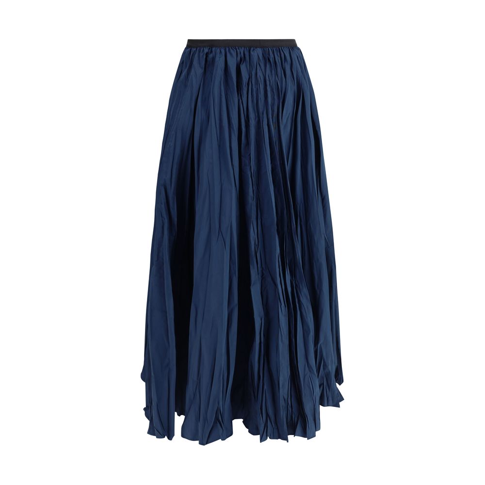 Sara Roka Blue Polyester Midi Skirt with pleated crinkle-effect design and elastic waistband for a sophisticated AW25 look.