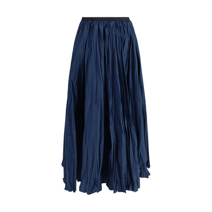 Sara Roka Blue Polyester Midi Skirt with pleated crinkle-effect design and elastic waistband for a sophisticated AW25 look.
