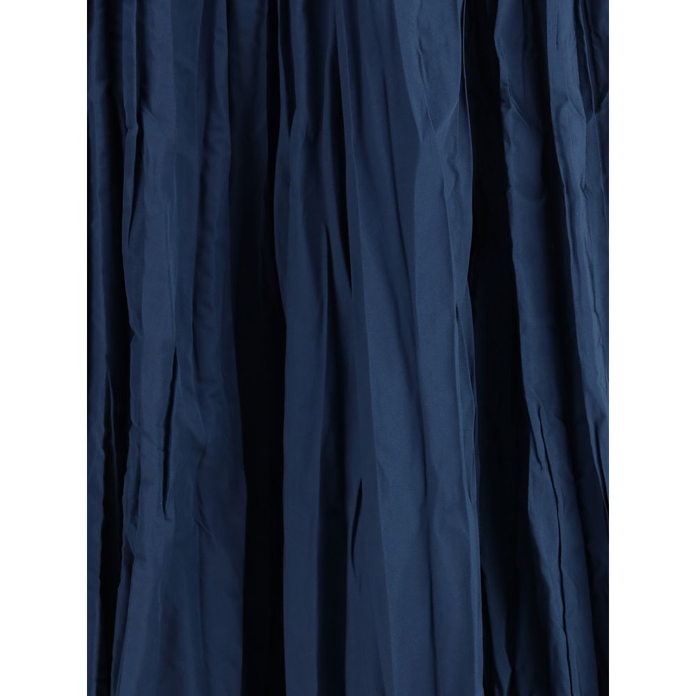 Close-up of Sara Roka Blue Polyester Midi Skirt showcasing crinkle-effect design and pleats for a stylish look, made from 100% polyester.