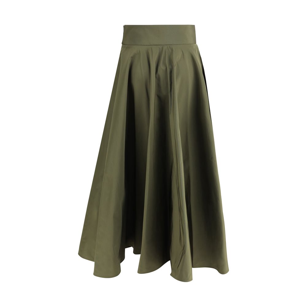 Sara Roka Green Polyester Midi Skirt with flowing design and side zipper closure