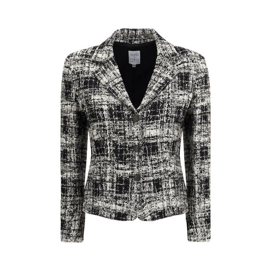 Sara Roka Multicolor Cotton Coat featuring a modern tweed design and classic lapels, perfect for formal occasions.