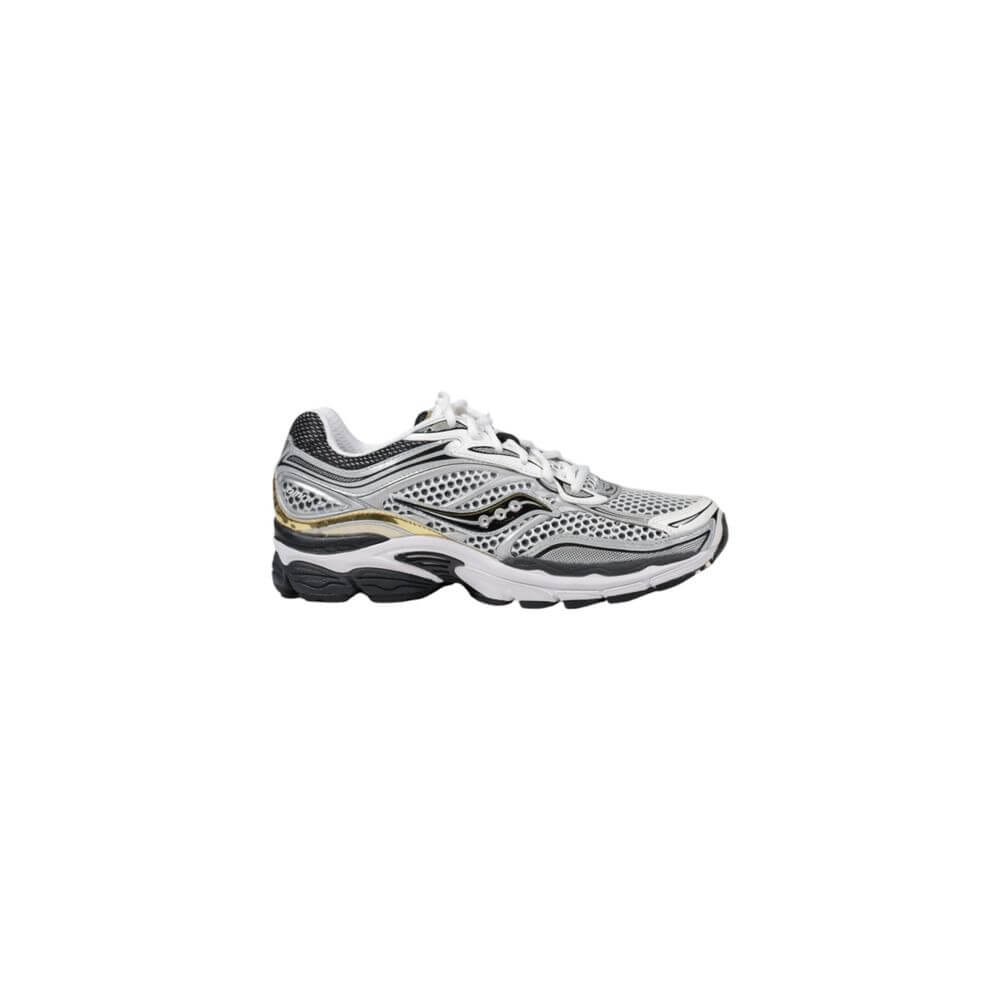 Saucony Gray Mesh Athletic Sneakers, sporty round toe, lace-up design for active lifestyle and comfort.