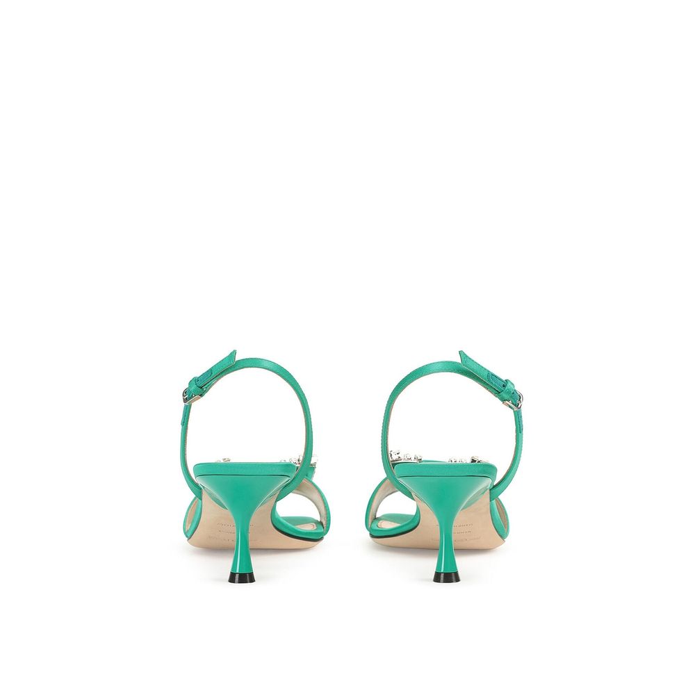 Sergio Rossi Green Silk Stiletto Heel Sandals