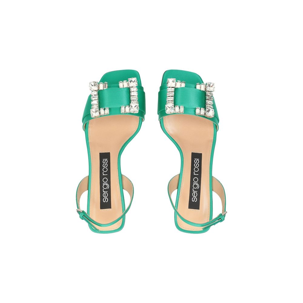 Sergio Rossi Green Silk Stiletto Heel Sandals