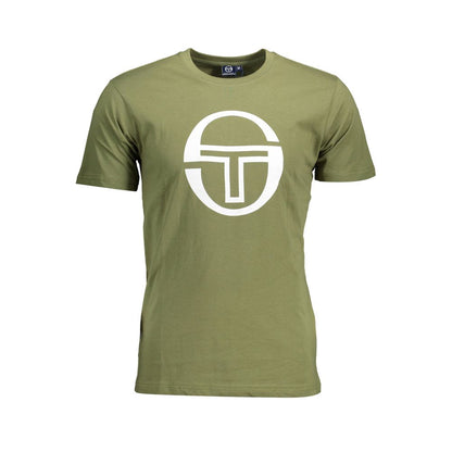 Sergio Tacchini Green Cotton Men T-Shirt with bold logo print for casual sophistication.