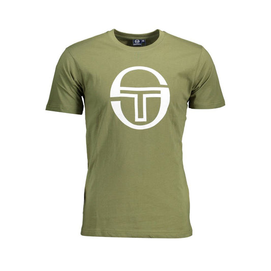Sergio Tacchini Green Cotton Men T-Shirt with bold logo print for casual sophistication.