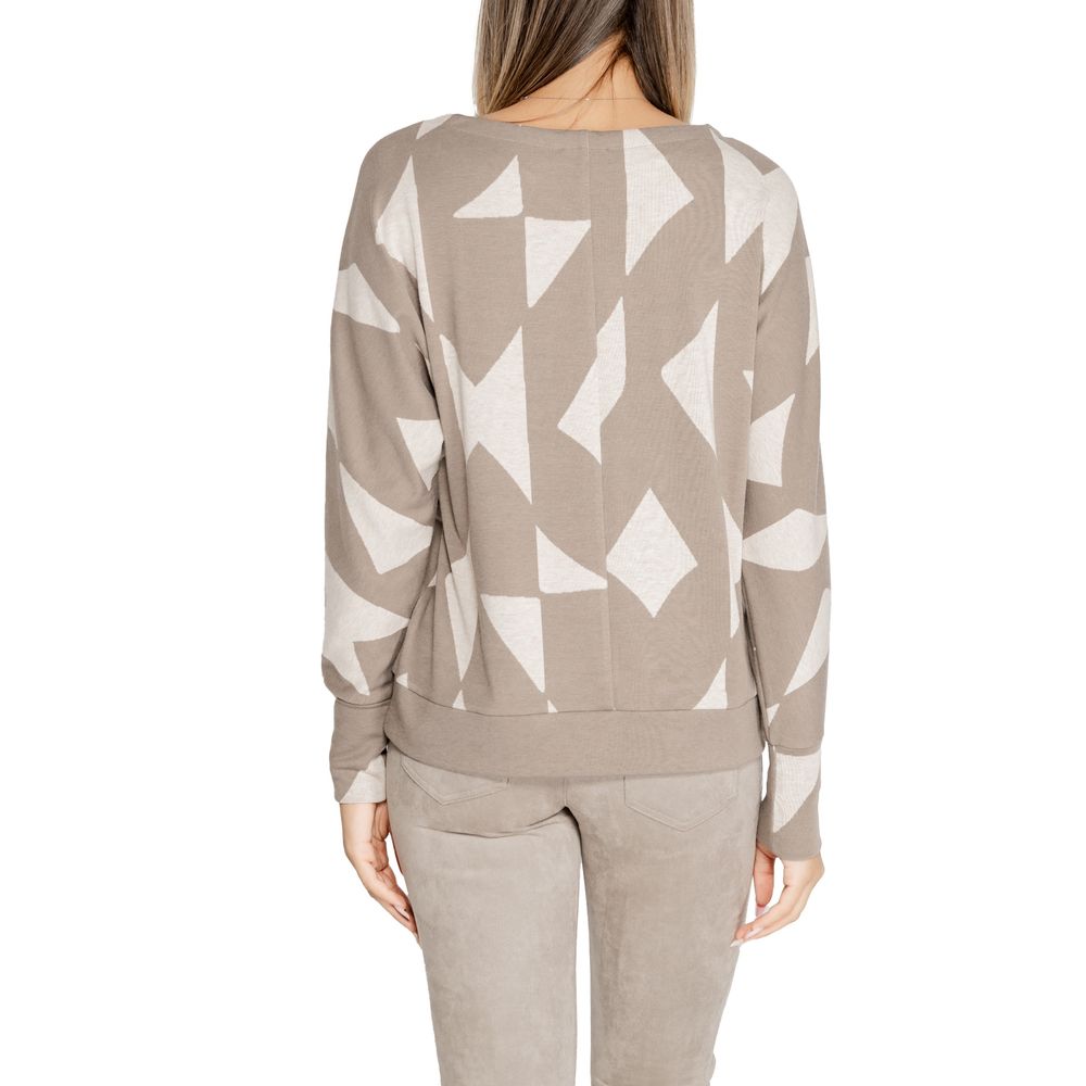 Back view of the Street One Brown Polyester Sweatshirt with geometric print, showcasing soft, stretchy fabric for modern style and comfort.