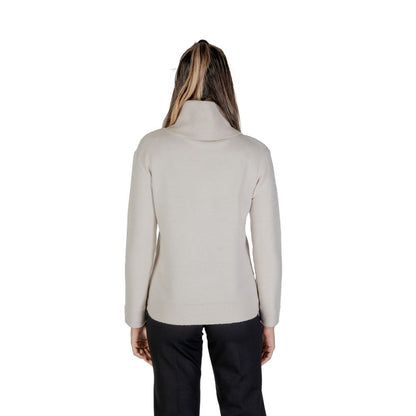 Back view of Street One Cream Viscose Turtleneck with high neck and long sleeves, showcasing soft knit fabric and stylish side buttons.