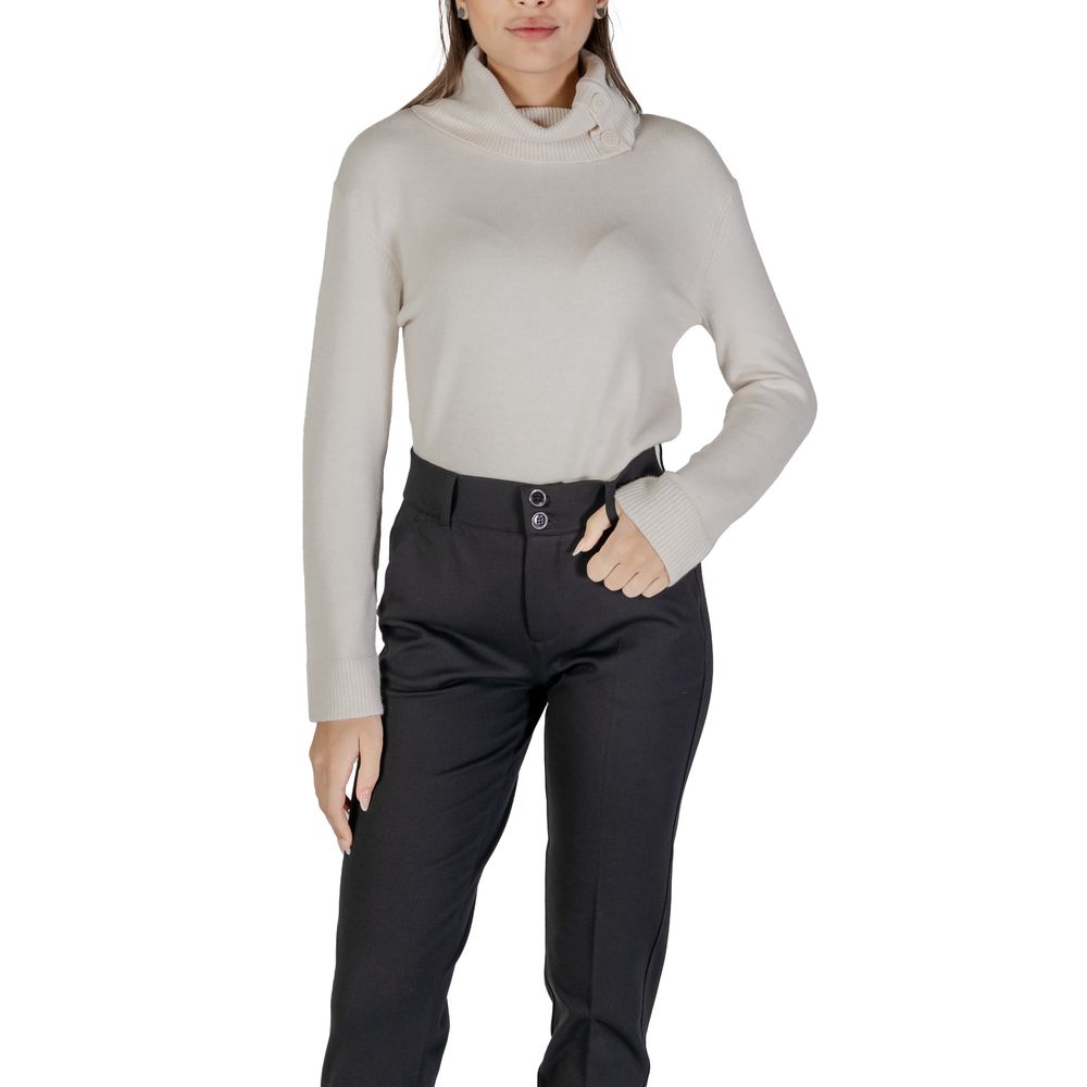 Woman wearing Street One Cream Viscose Turtleneck with side button detail