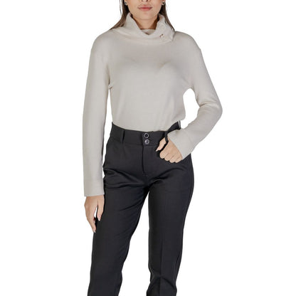 Woman wearing Street One Cream Viscose Turtleneck with side button detail