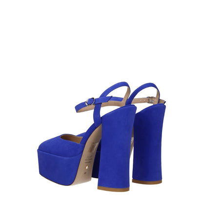 Stuart Weitzman Blue Leather Platform Sandals with high heel and buckle closure