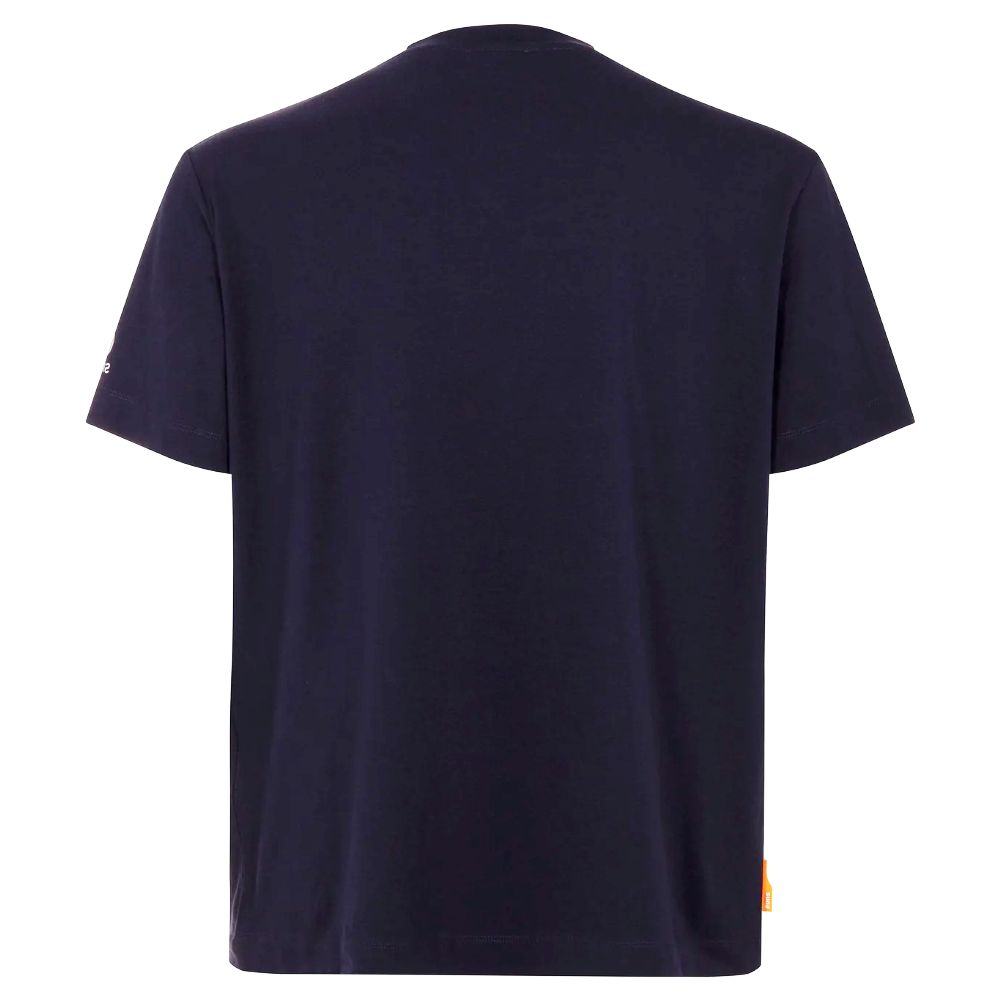 Suns Blue Cotton T-Shirt in dark blue stretch technical fabric, back view