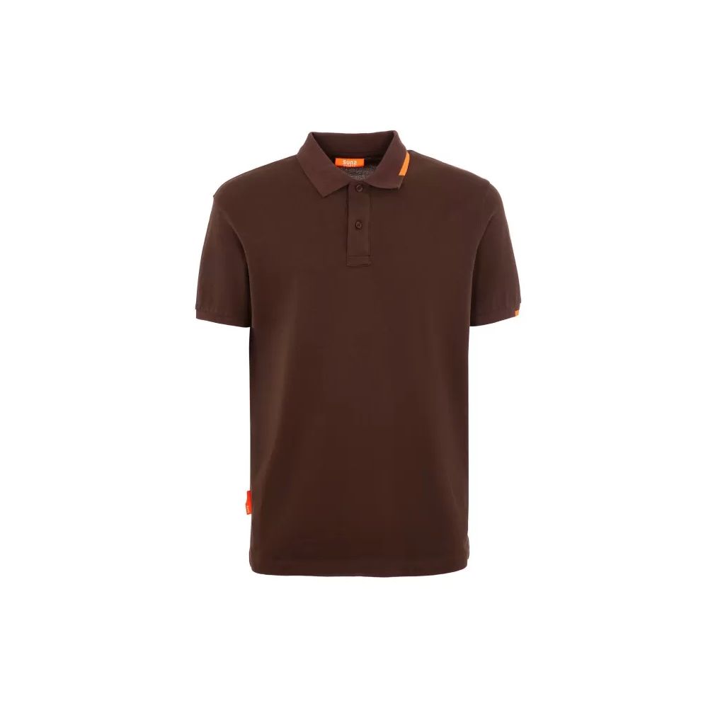 Suns Brown Cotton Polo Shirt with ribbed collar, logo on sleeve, and button closure. Casual men's top for versatile style.