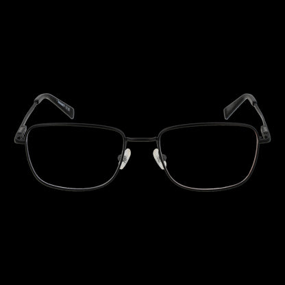 TIMBERLAND MOD. TB1844 53002 rectangular eyeglasses for gent, black frame style, front view on black background.