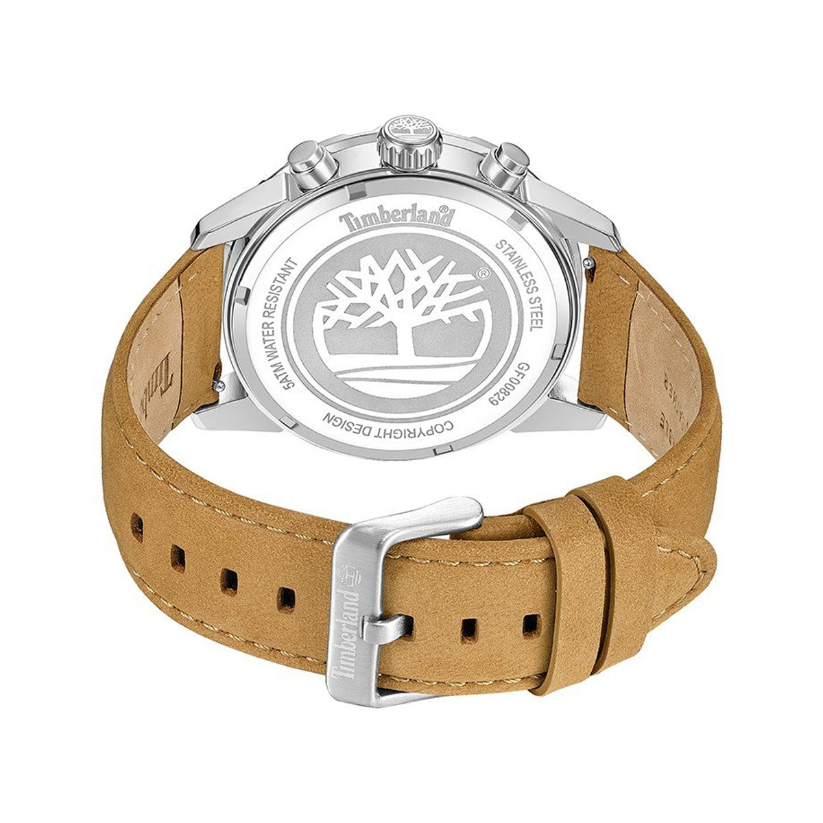 Back view of TIMBERLAND WATCHES Mod. TDWGF0082902 with leather strap and stainless steel case
