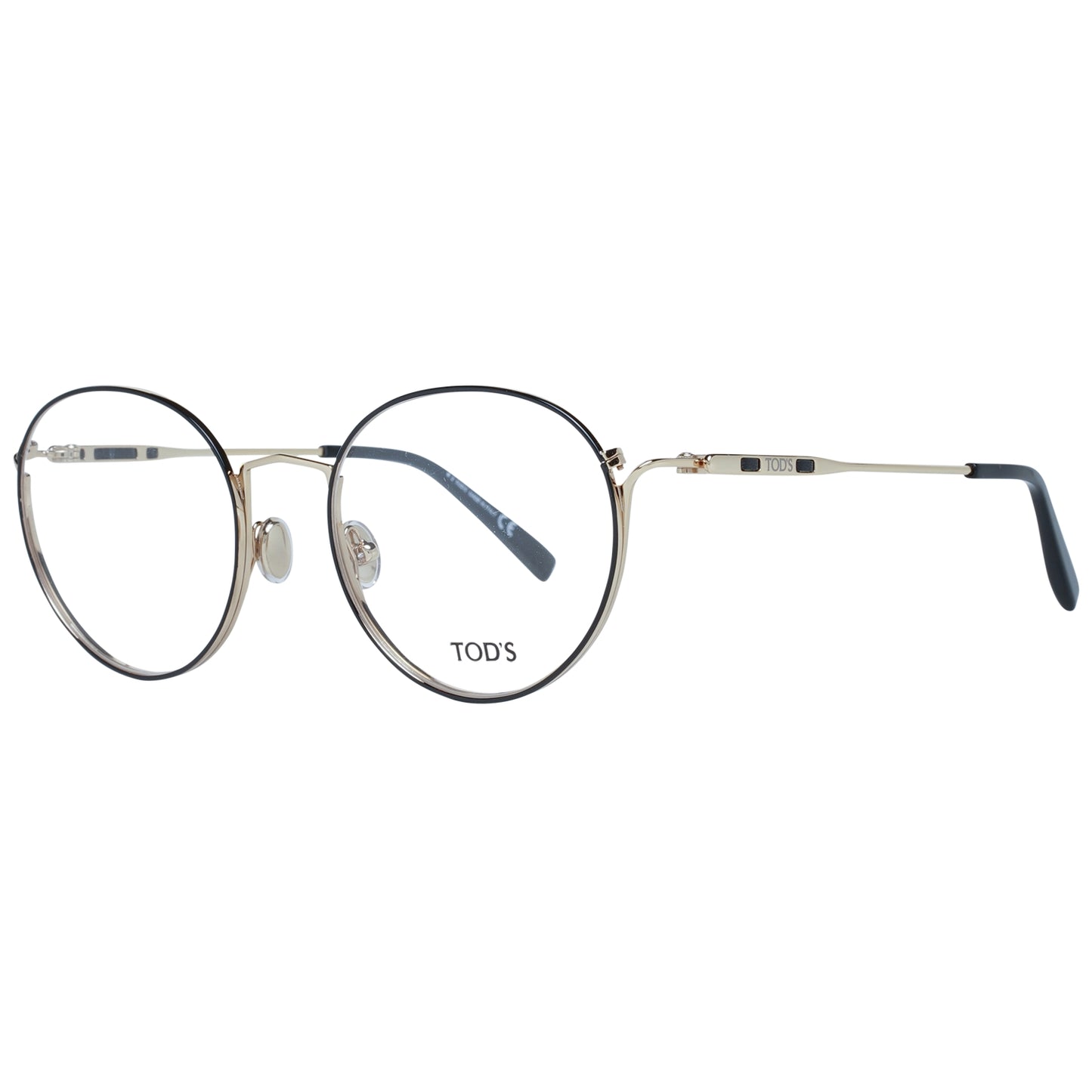 Stylish eyeglasses for women, TOD'S MOD. TO5237 52002, featuring round metal frames and branded arms, perfect for ladies fashion.