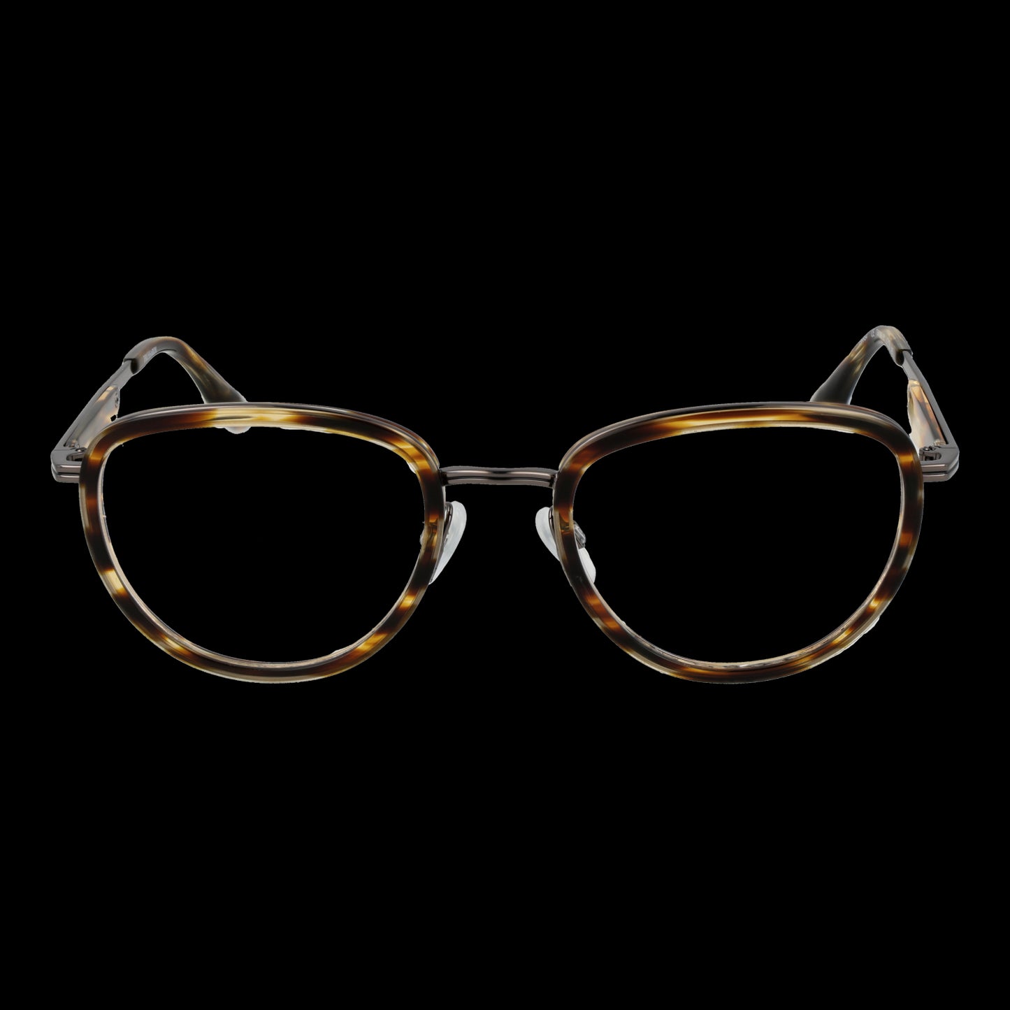 TRUSSARDI MOD. TSM1005 52E01 gent's eyeglasses in tortoise shell design on black background.