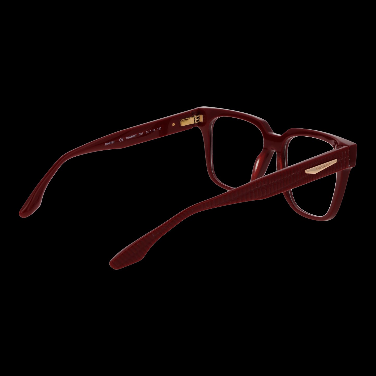 TRUSSARDI MOD. TSW6047 53D01 lady's eyewear in red with sleek design and gold detailing, showing side view of frames.
