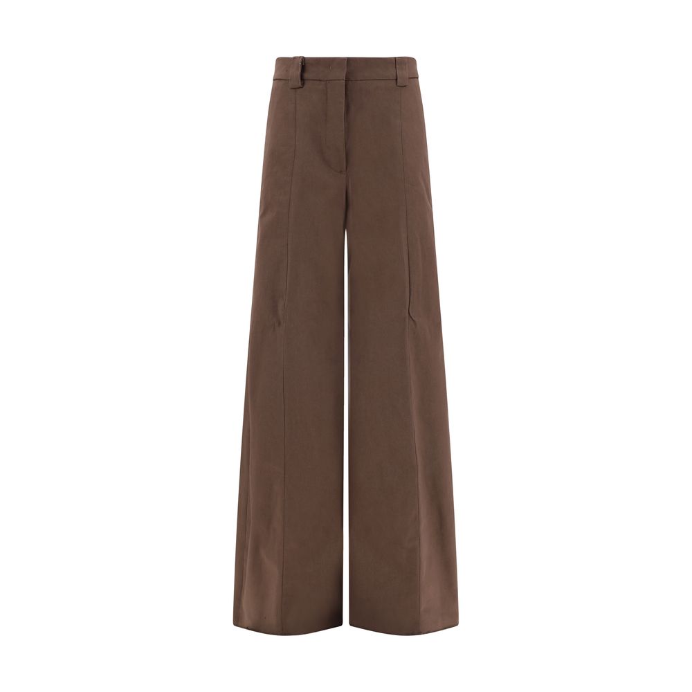 The Latest Brown Cotton Casual Pants with wide leg, high-waisted design, front zipper, and belt loops for a sophisticated look.