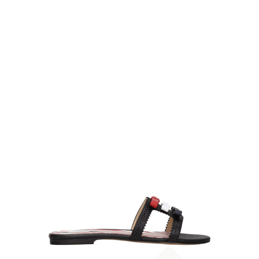 Thom Browne Black Leather Slippers with open toe and low flat heel, featuring front detail, casual style footwear FFF144A06257001.