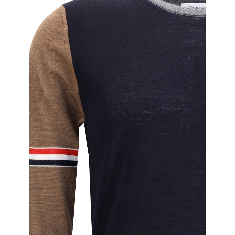 Thom Browne Multicolor Fleece Wool Sweatshirt with tricolor sleeve bands, ribbed neck and cuffs, showcasing premium design in AW25 collection.