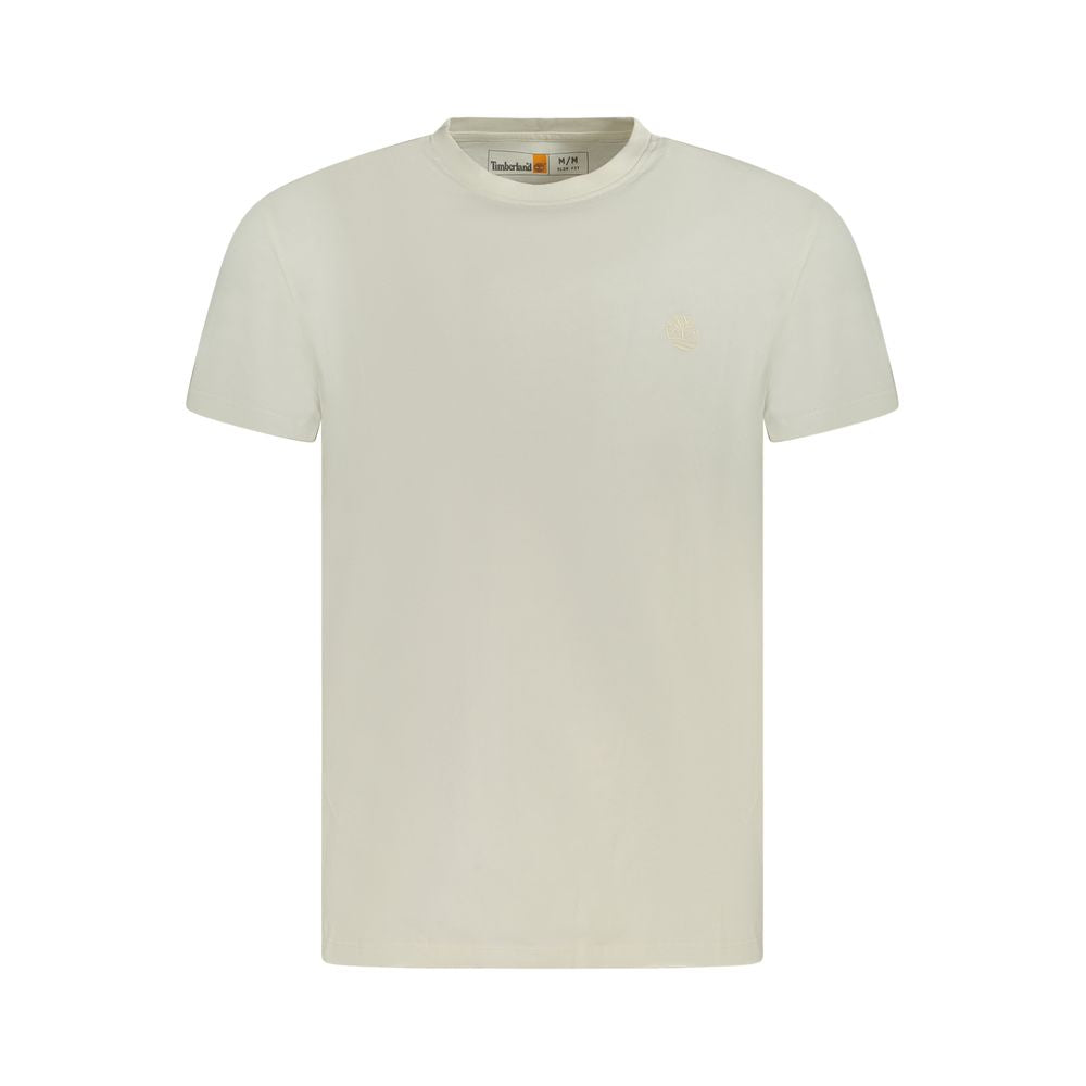 Timberland Beige Cotton Men T-Shirt with short sleeves and slim fit design, featuring organic cotton material and subtle logo embroidery.