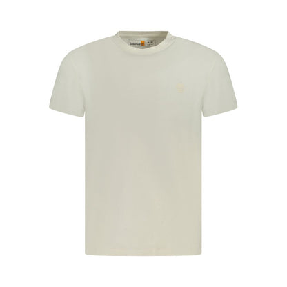 Timberland Beige Cotton Men T-Shirt with short sleeves and slim fit design, featuring organic cotton material and subtle logo embroidery.
