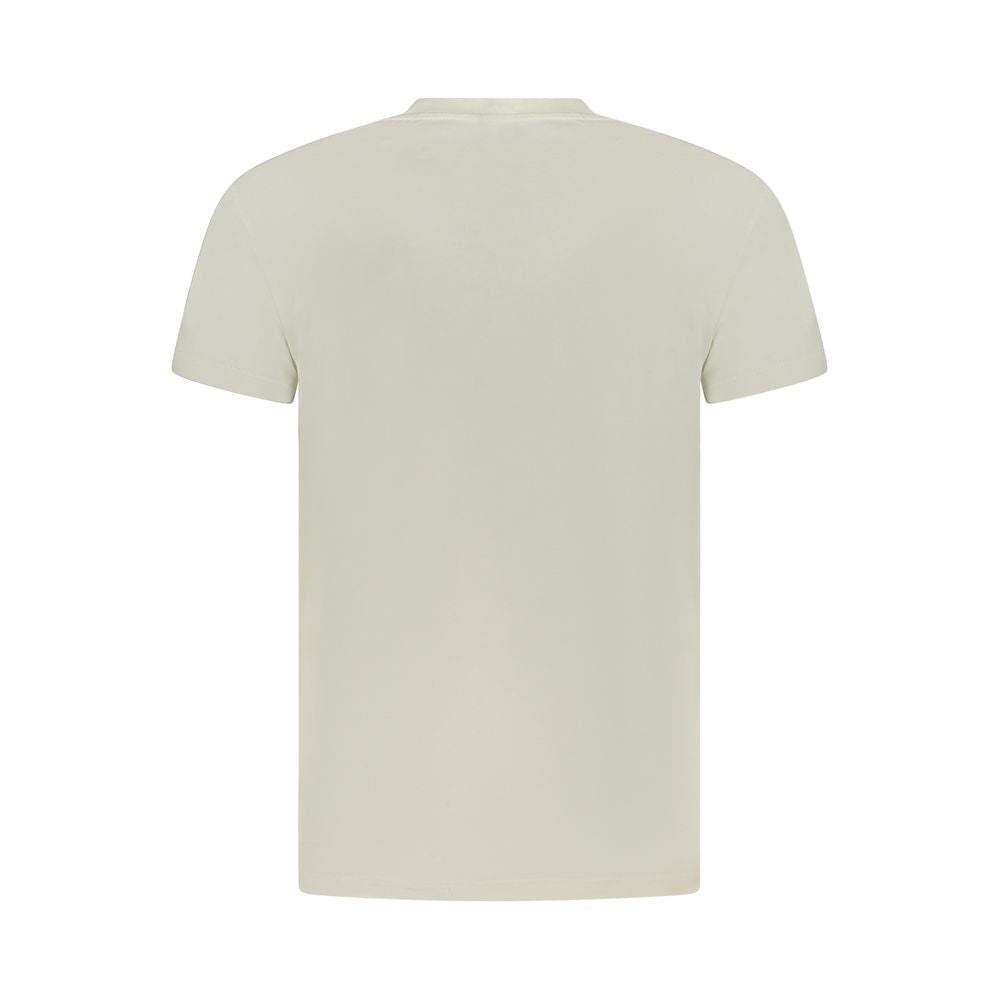 Back view of Timberland Beige Cotton Men T-Shirt, slim-fit with short sleeves and organic cotton material. Ideal for casual wear.