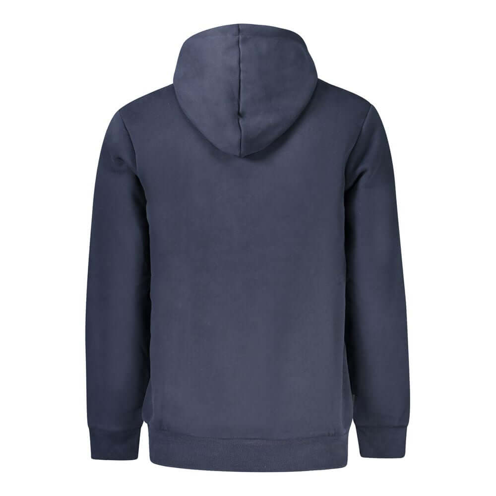 Timberland Blue Cotton Men Sweater made from 100% organic cotton, featuring bold blue hue and long sleeves, view of backside.