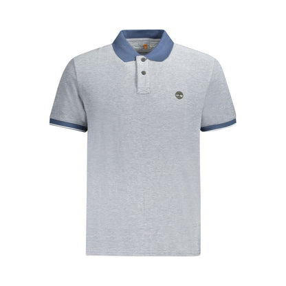 Alt Tag: Timberland Blue Cotton Polo Shirt with short sleeves, regular fit, two buttons, contrasting details, and embroidered logo.